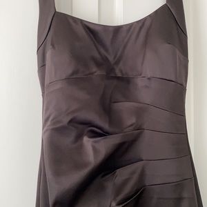 Beautiful Cache chocolate brown satin dress 38”L adjustable tie neck. New cond.